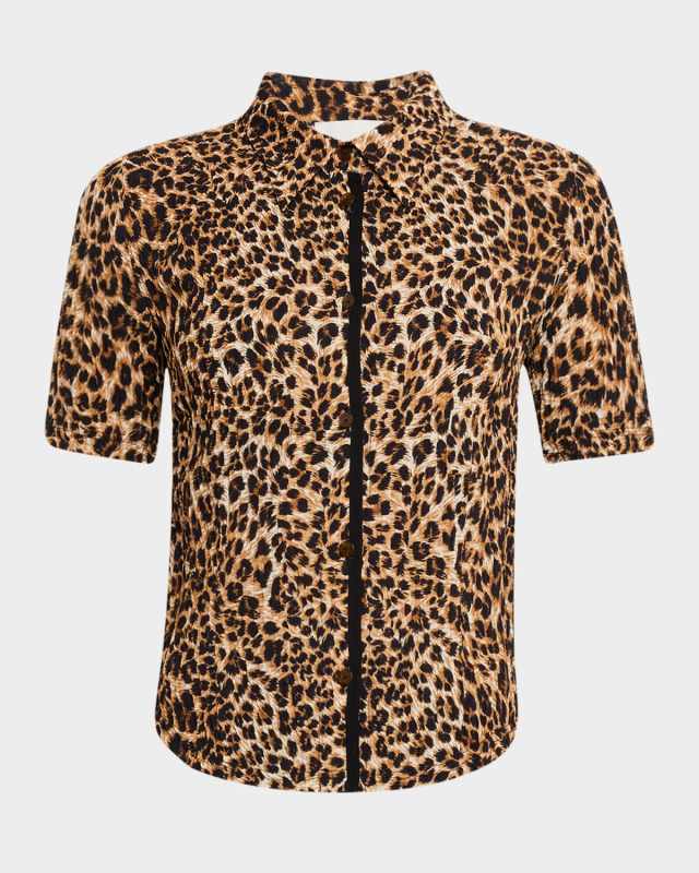 Clare Short-Sleeve Ocelot-Print Blous